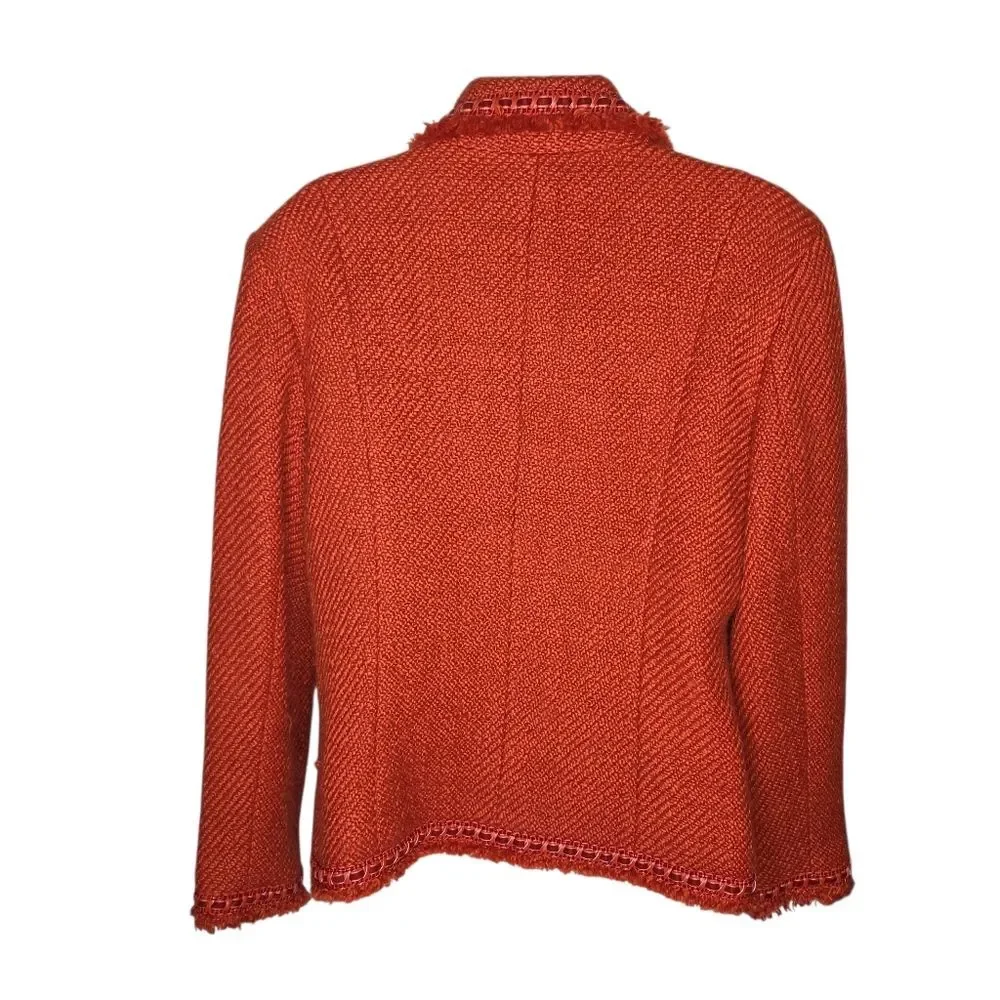 Dialogue Women's Tweed Orange Lined Textured Blazer Jacket Coat Size 12